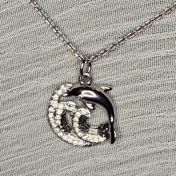 Silver-toned Dolphin Necklace - Picture 1 of 2